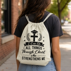 Grad All Things Through Christ Drawstring Backpack