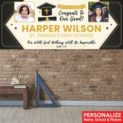 Religious Grad Then & Now PHOTO PERSONALIZED Vinyl Banner