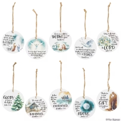Religious Bible Verse Wood Christmas Ornaments-10Pk