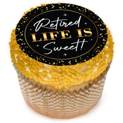 Retirement Black & Gold Cupcake Icing Toppers 12pk