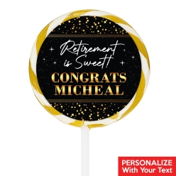 Retirement Black & Gold PERSONALIZED Lollipops - 12 Pk