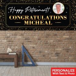 Retirement Black & Gold Photo PERSONALIZED Vinyl Keepsake Banner
