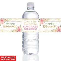 Retirement Floral PERSONALIZED VINYL Bottle Labels - 10 PK