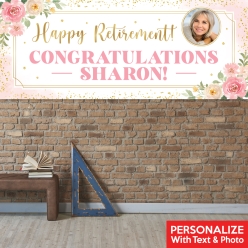 Retirement Floral Photo PERSONALIZED Vinyl Keepsake Banner