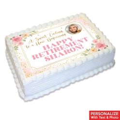 Retirement Floral Photo Personalized Edible Icing
