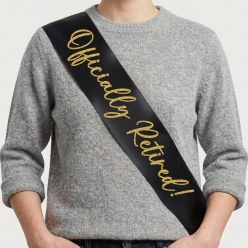 Officially Retired Black Satin Sash w/ Gold