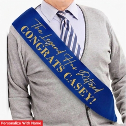 The Legend has Retired Personalized Blue Satin Sash w/ Gold