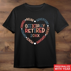 Officially Retired Heart Custom Year Black Tshirt