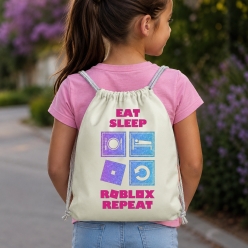 Eat Sleep Roblox Repeat Pink Drawstring Backpack