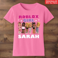 Roblox Girl Personalized Name Pink T-shirt