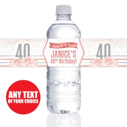 Rose Gold 40th PERSONALIZED VINYL Bottle Labels - 10 PK