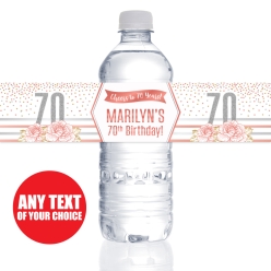 70th Birthday Rose Gold PERSONALIZED VINYL Bottle Labels - 10 PK