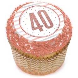 Rose Gold Glitz Age 40 Cupcake Icing Toppers 12pk