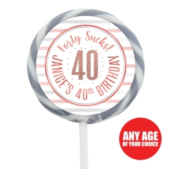 Rose Gold Age 40 PERSONALIZED Lollipops - 12 Pack