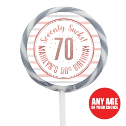 Rose Gold Glitz 70th Birthday PERSONALIZED Lollipops - 12 Pack