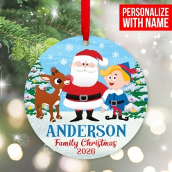 Rudolph Personalized Family Name Wood Ornament