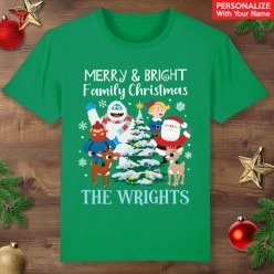 Rudolph Merry & Bright Personalized Green T-shirt
