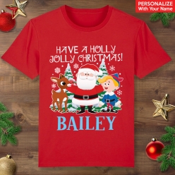 Rudolph Holly Jolly Christmas Personalized Red T-shirt