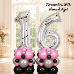*Two Digit PERSONALIZED Pink & Silver Airfill Balloon Column Kit