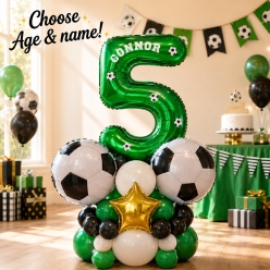 Soccer Airfill PERSONALIZED Name & One Digit Age Balloon Column