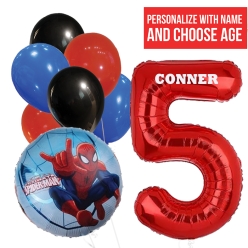 Spiderman PERSONALIZED Name & Single Digit Age Balloon Bouquet