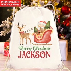 60% OFF: Santa & Reindeer Personalized Drawstring Backpack