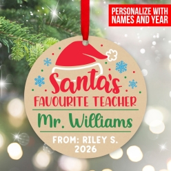 Santa's Favourite Teacher Personalized Wood Ornament