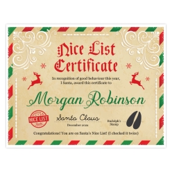 Santa's Nice List Personalized Certificate