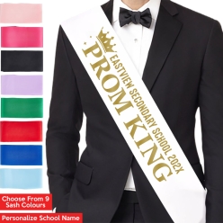 Prom King Personalized School Name Sash w/ Gold