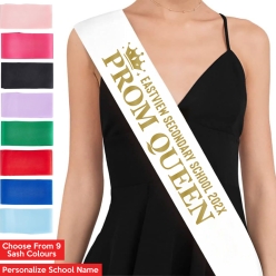 Prom Queen Personalized School Name Sash w/ Gold