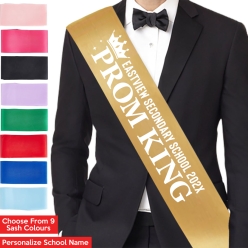 Prom King Personalized School Name Sash w/ White