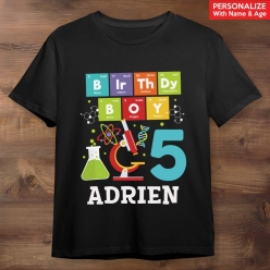 Science Birthday Boy Personalized Black T-shirt