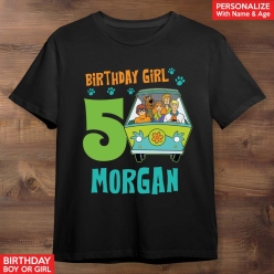 Scooby Doo Birthday Custom Name and Age Black T-shirt