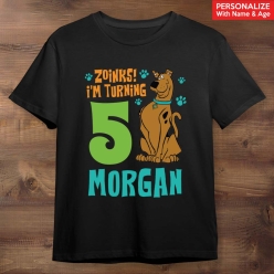 Scooby Doo Personalized Name and Age Black T-shirt
