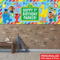 Sesame Street 1st PHOTO PERSONALIZED Giant Vinyl Keepsake Banner