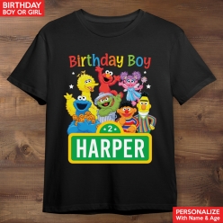 Sesame Street Birthday Personalized Black T-shirt