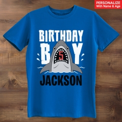Shark Birthday Boy Personalized Blue T-shirt