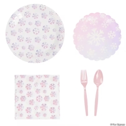 Arctic Wonderland Party Snowflake Tableware Kit for 24 Guests