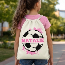 Soccer Pink Monogram Personalized Drawstring Backpack