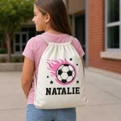 Soccer Pink Personalized Drawstring Backpack