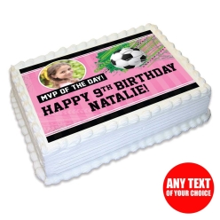 Soccer Pink Photo Personalized Edible Icing