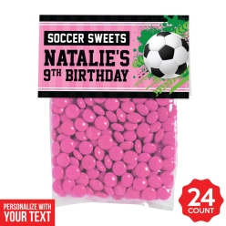 Soccer Pink Personalized Treat Bags & Tags - 24pk
