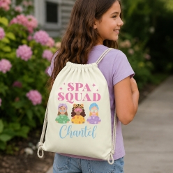 Cute Spa Squad Personalized Drawstring Backpack