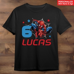 55% OFF: Spiderman Name & Age Personalized Black T-shirt