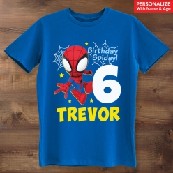 Spidey & Friends Birthday Personalized Blue T-shirt