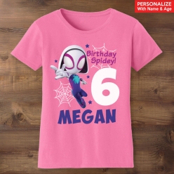 Spidey & Friends Ghost Bday Personalized Pink T-shirt