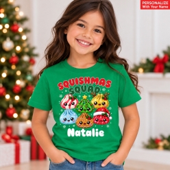 Squishmas Squad Christmas Personalized Name Green T-Shirt