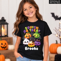 Squishy or Treat Halloween Personalized Name Black Shirt