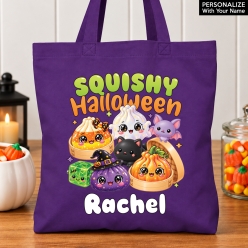 Premium XL Personalized Squishy Halloween Purple Tote Bag