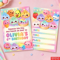 Dumpling Squishy PERSONALIZED Invitations - 8 Pk